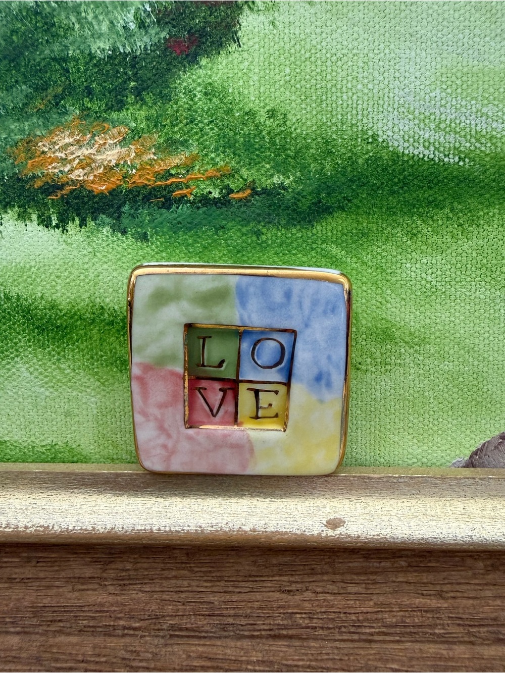 Ceramic 'LOVE' Square Brooch - Pastel Multicolor - Picture 2 of 6